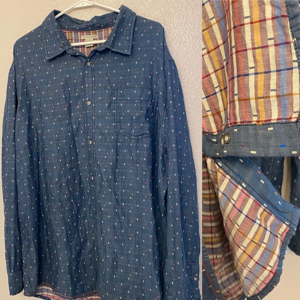 Carbon 2 Cobalt Button Down Shirt Cotton Woven 2 Ply Confetti Sprinkle Blue XXL